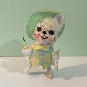 Annalee Spring Boy White Mouse Doll 6" with Cane Spring Doll